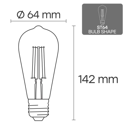 LED Dimmējama filamenta spuldze E27, ST64, 10W, 1100lm, 3000K, 360°, amber